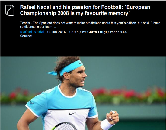 纳达尔看好西班牙赢欧洲杯 2008登顶刻骨铭心